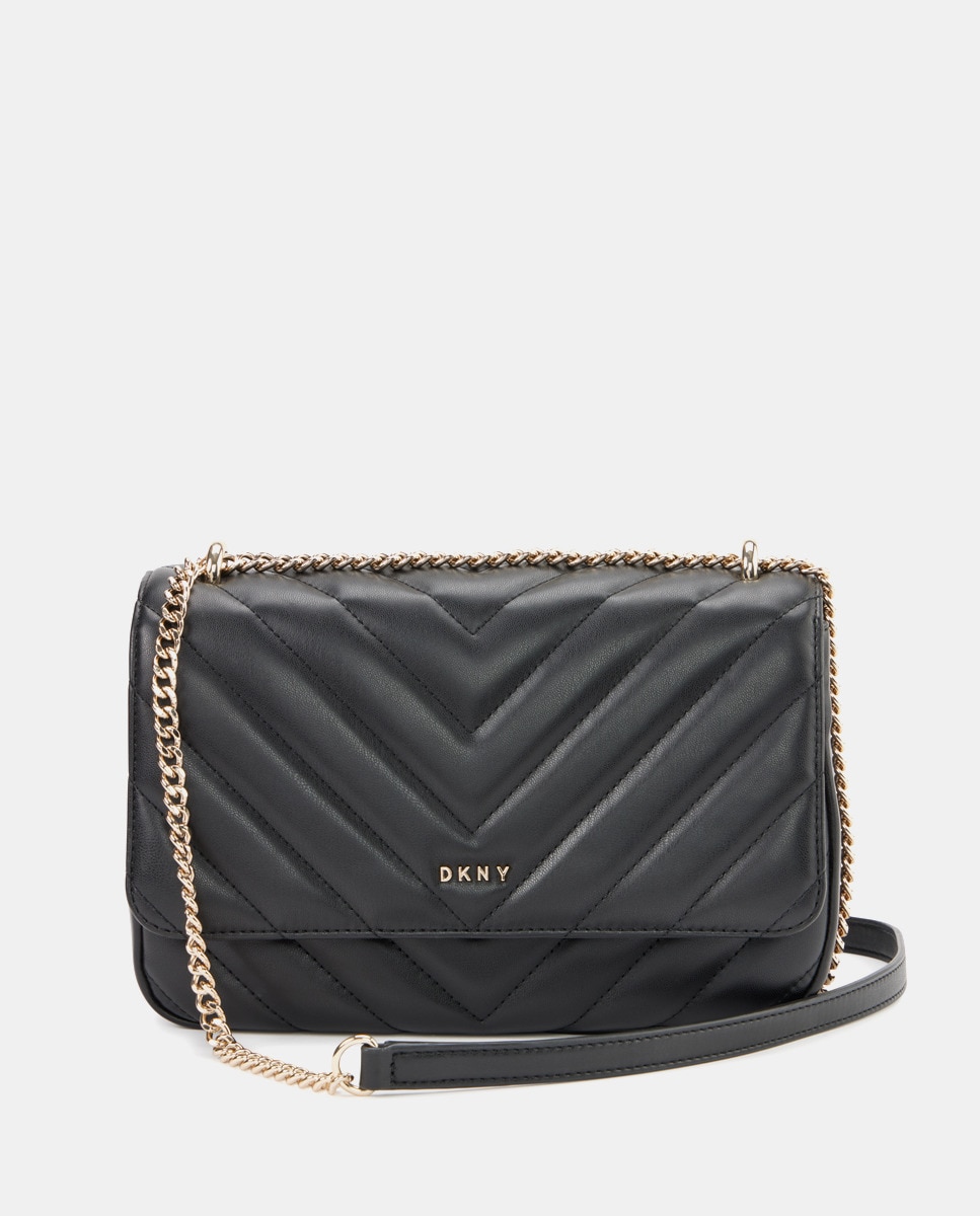 Черная стеганая сумка через плечо Veronica среднего размера с клапаном DKNY, черный