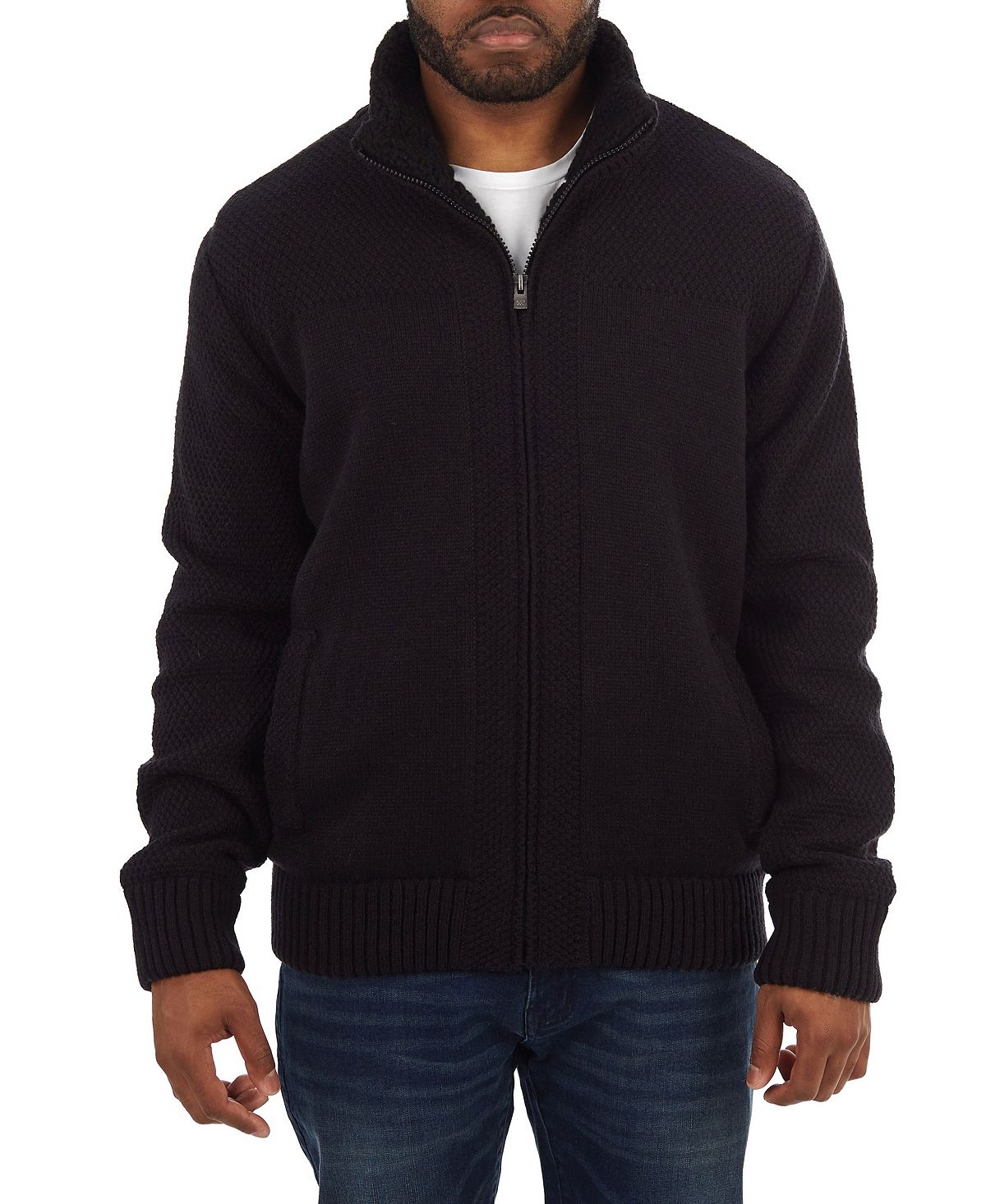 Мужская куртка-свитер с цветными блоками и высоким воротником с молнией во всю длину X-Ray, черный цена и фото
