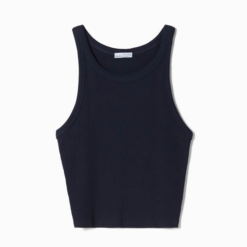 

Майка Bershka Sleeveless Ribbed, тёмно-синий