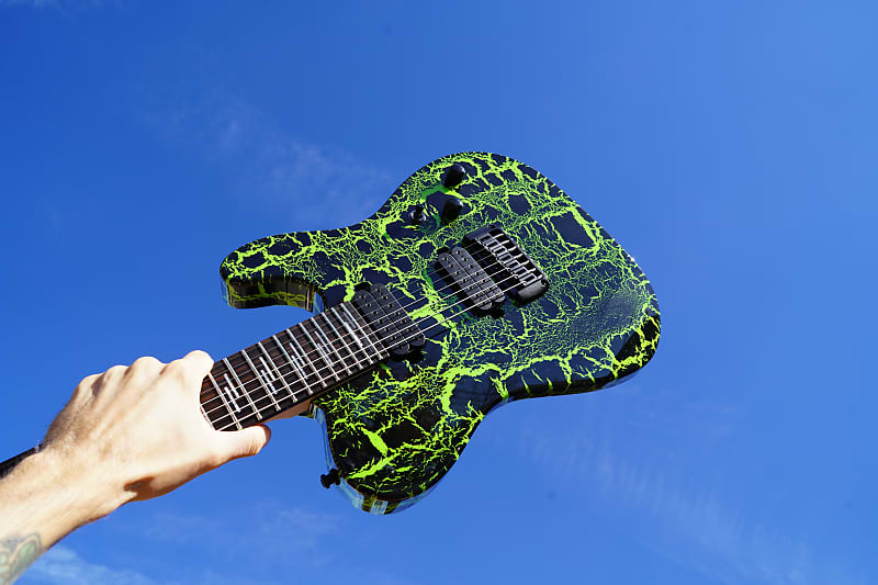 Schecter USA CUSTOM SHOP PT-7 Green Crackle 7-String Electric Guitar с черным чехлом Tolex (2022) цена и фото