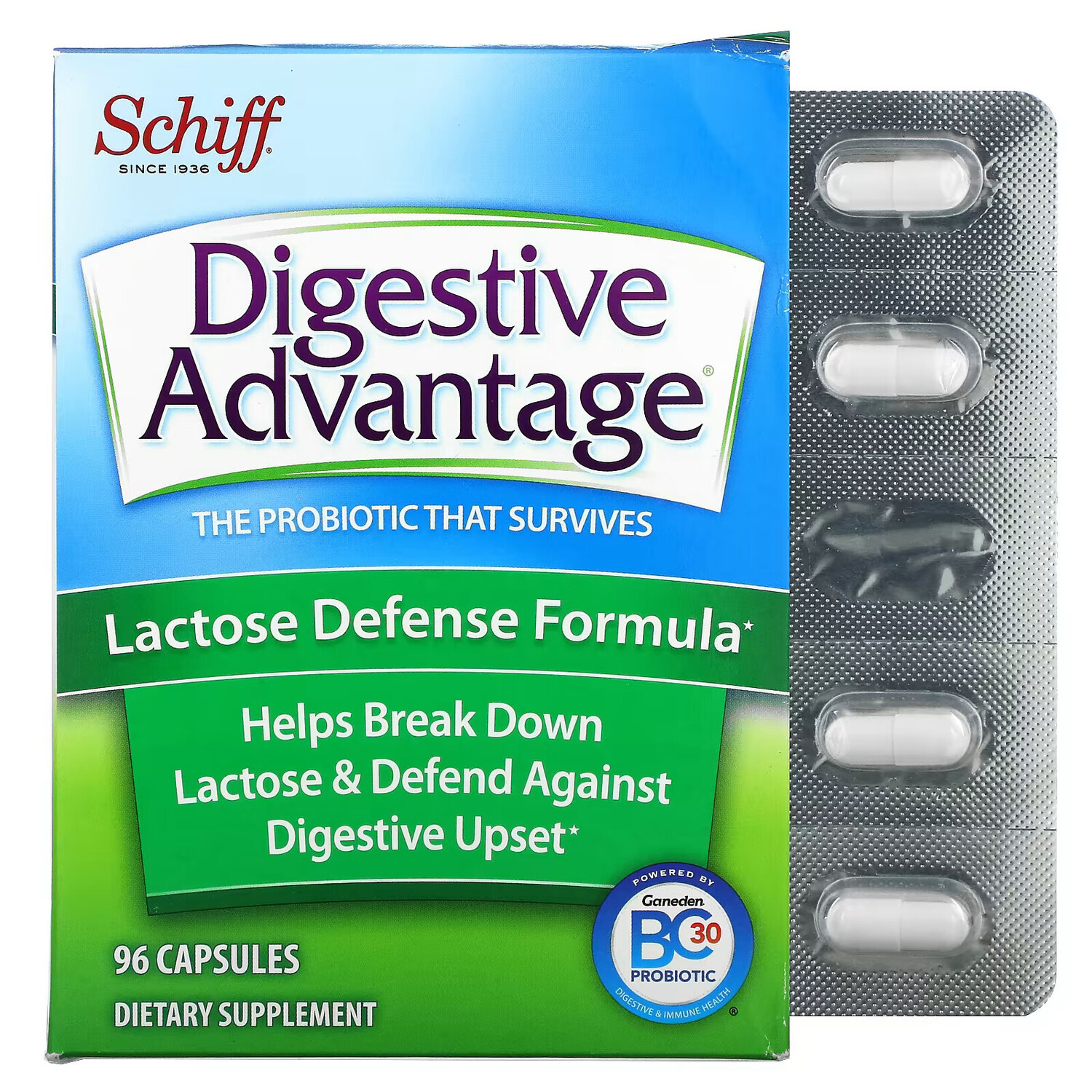 

Schiff, Digestive Advantage, формула защиты от лактозы, 96 капсул