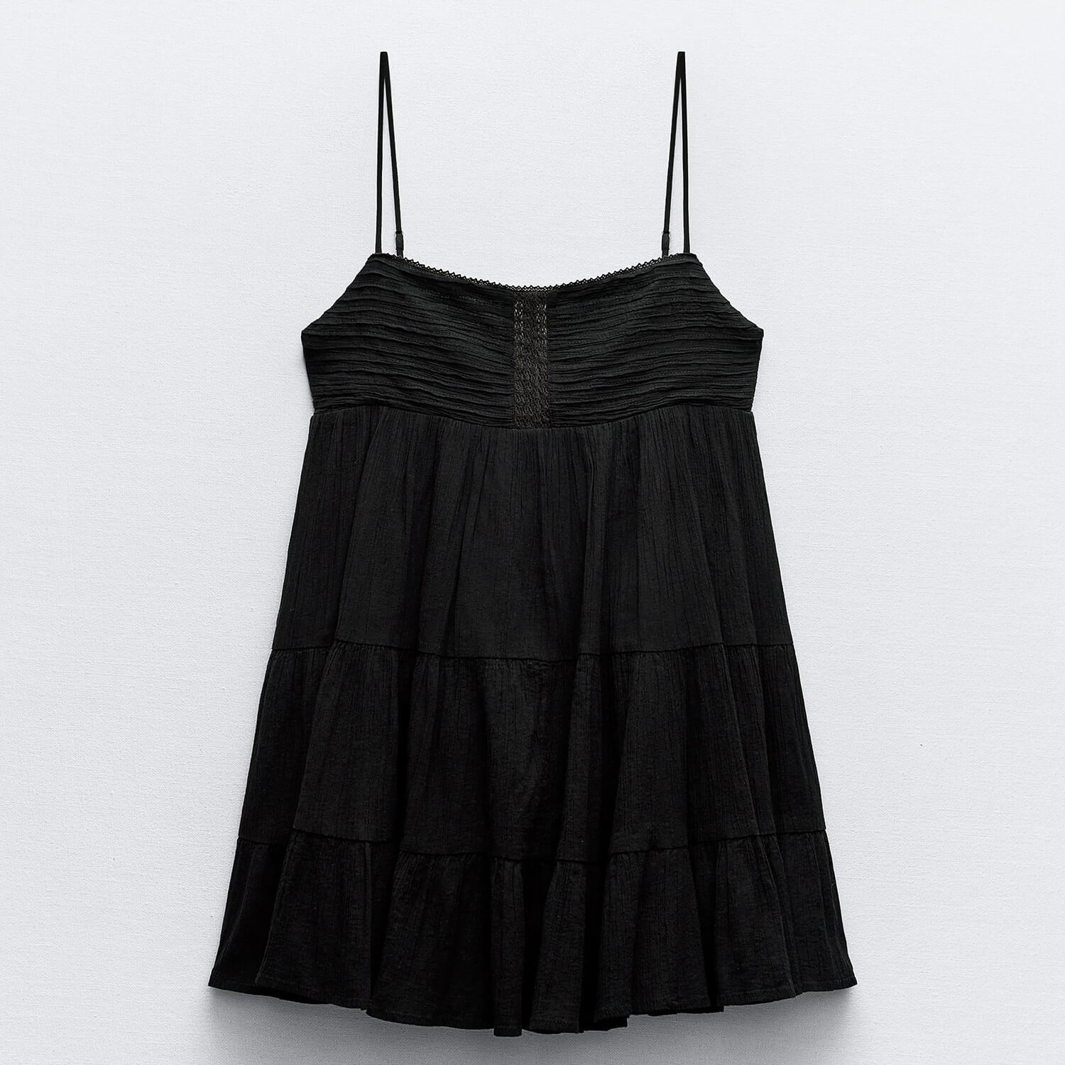 Платье Zara Short Tiered Lace Trim, черный