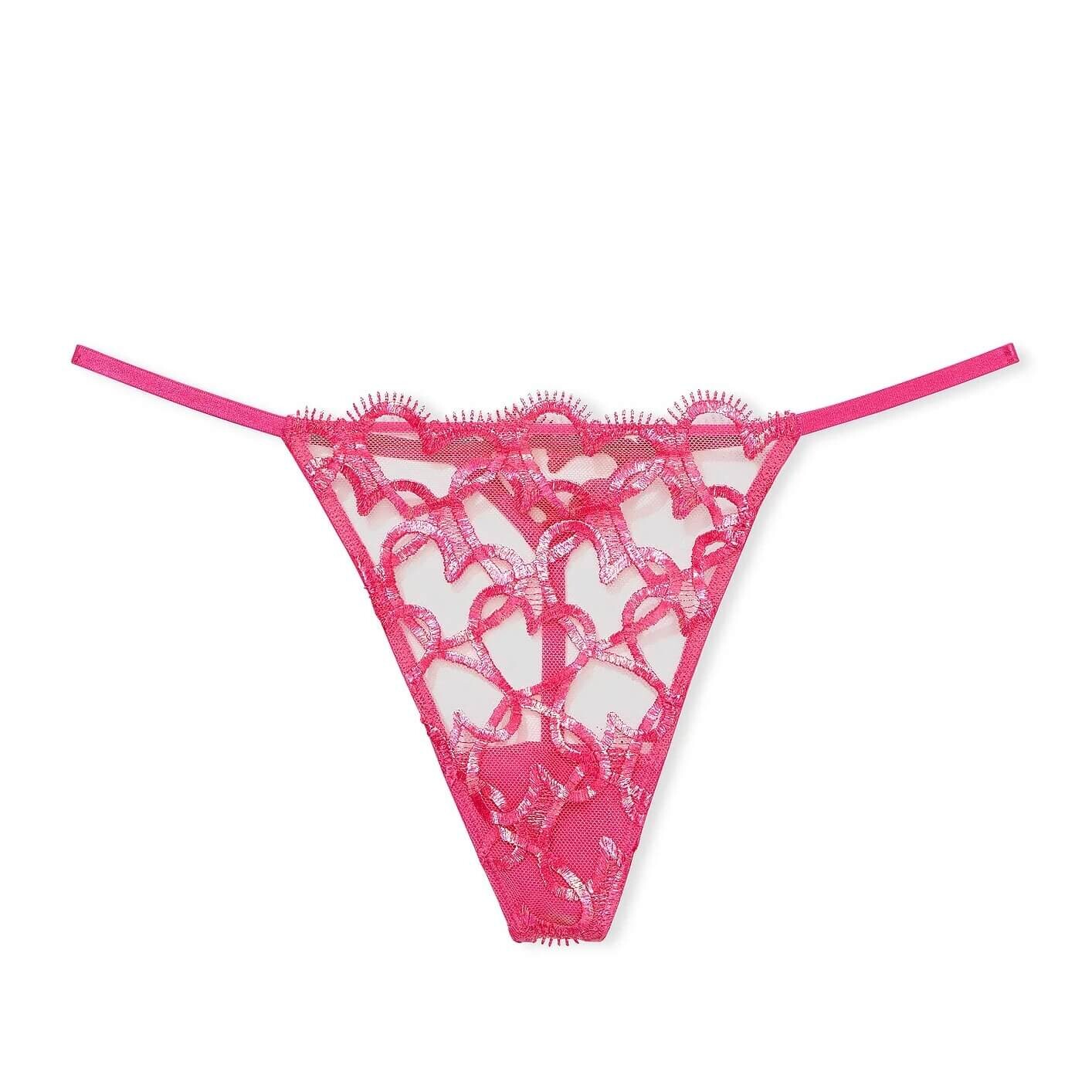 

Трусики-стринги Victoria's Secret Dream Angels Shimmer Heart Embroidery, ярко-розовый