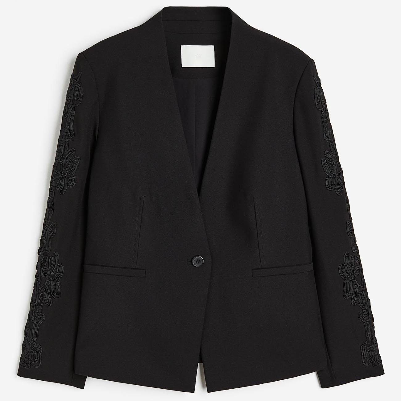 Пиджак H&M Embroidered, черный пиджак h