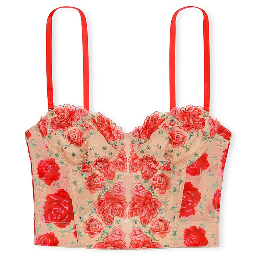 Топ-корсет Victoria's Secret Dream Angels Strapless Floral Embroidery, красный/мультиколор