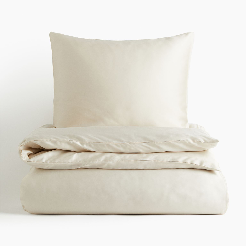 Комплект односпального постельного белья H&M Home Lyocell, светло-бежевый цена и фото