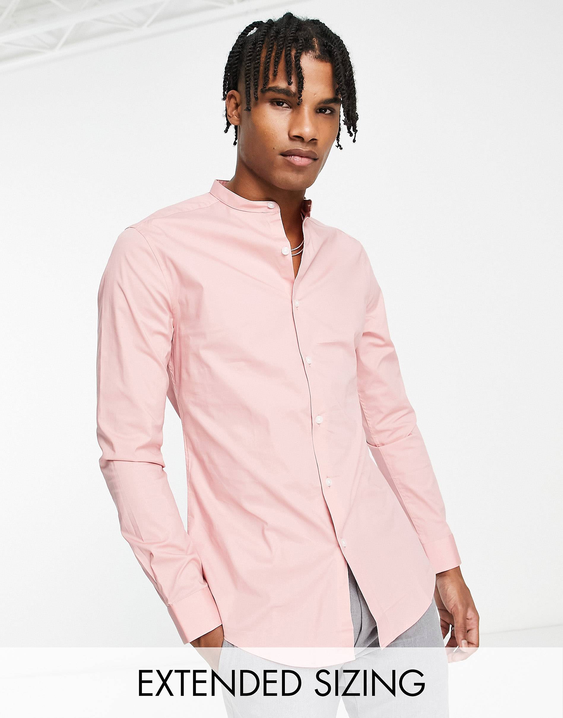Розовая рубашка скинни с воротником-стойкой ASOS DESIGN