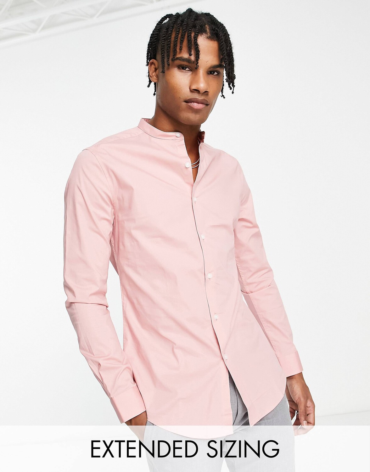 

Розовая рубашка скинни с воротником-стойкой ASOS DESIGN