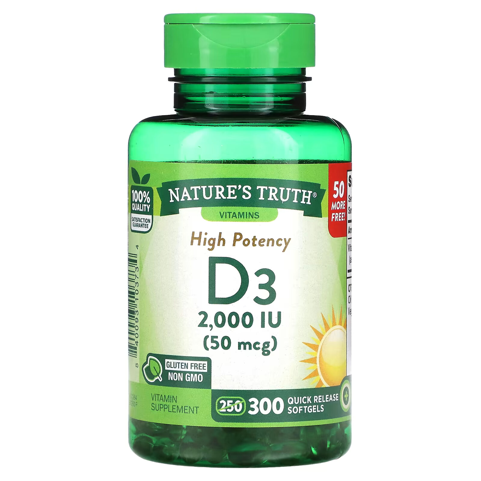 Nature's Truth, Высокоэффективный витамин D3, 50 мкг (2000 МЕ), 300 мягких таблеток быстрого высвобождения nature s truth высокоэффективный витамин d3 125 мкг 5000 ме 300 капсул быстрого высвобождения