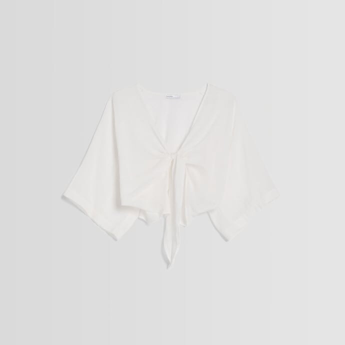 

Рубашка Bershka Short Sleeve Rustic, белый