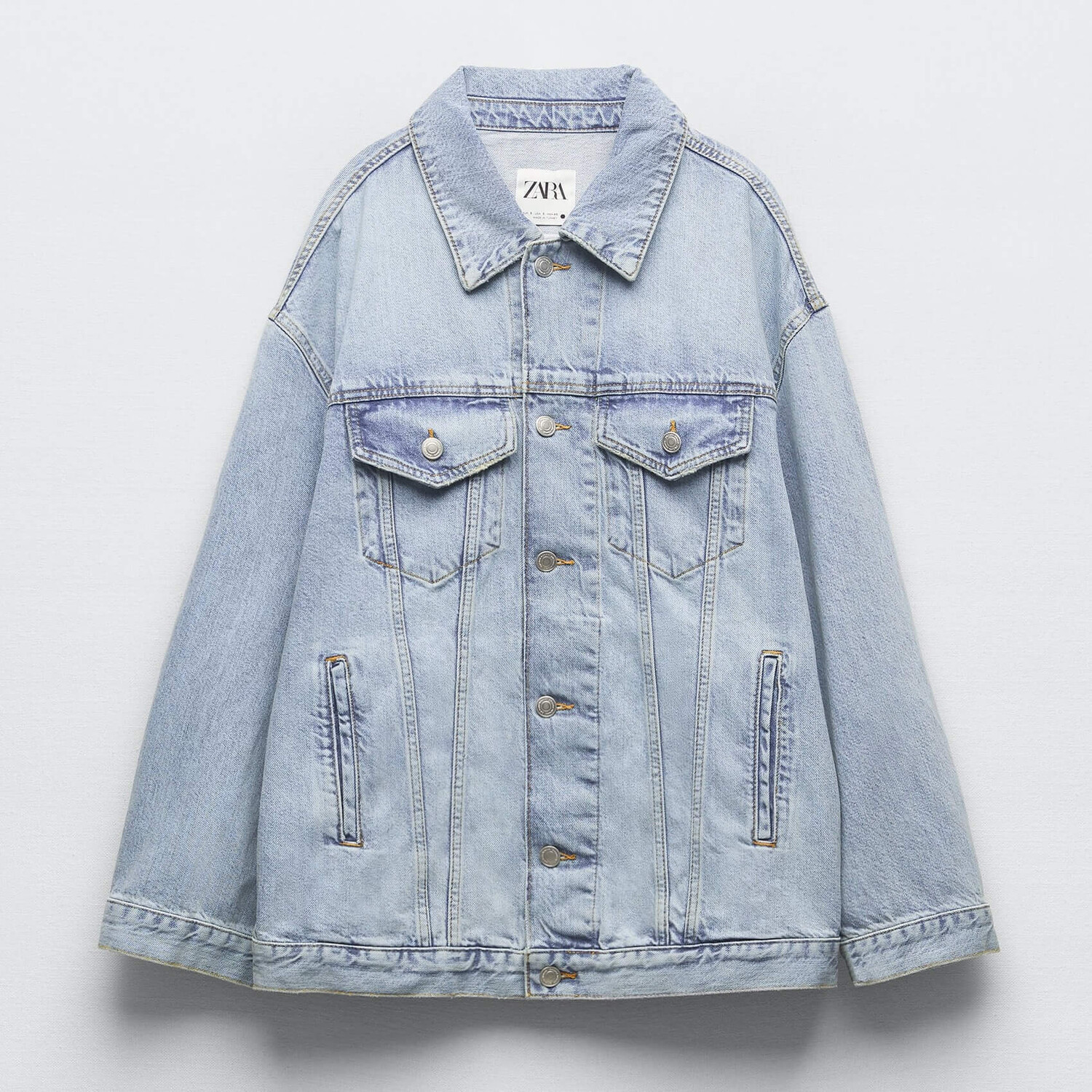 

Джинсовая куртка Zara ZW Oversize Denim, голубой, Синий