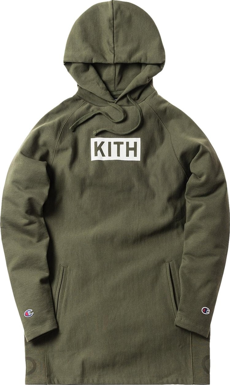 Худи Kith x Champion Extended Hoodie 'Olive', зеленый - фото