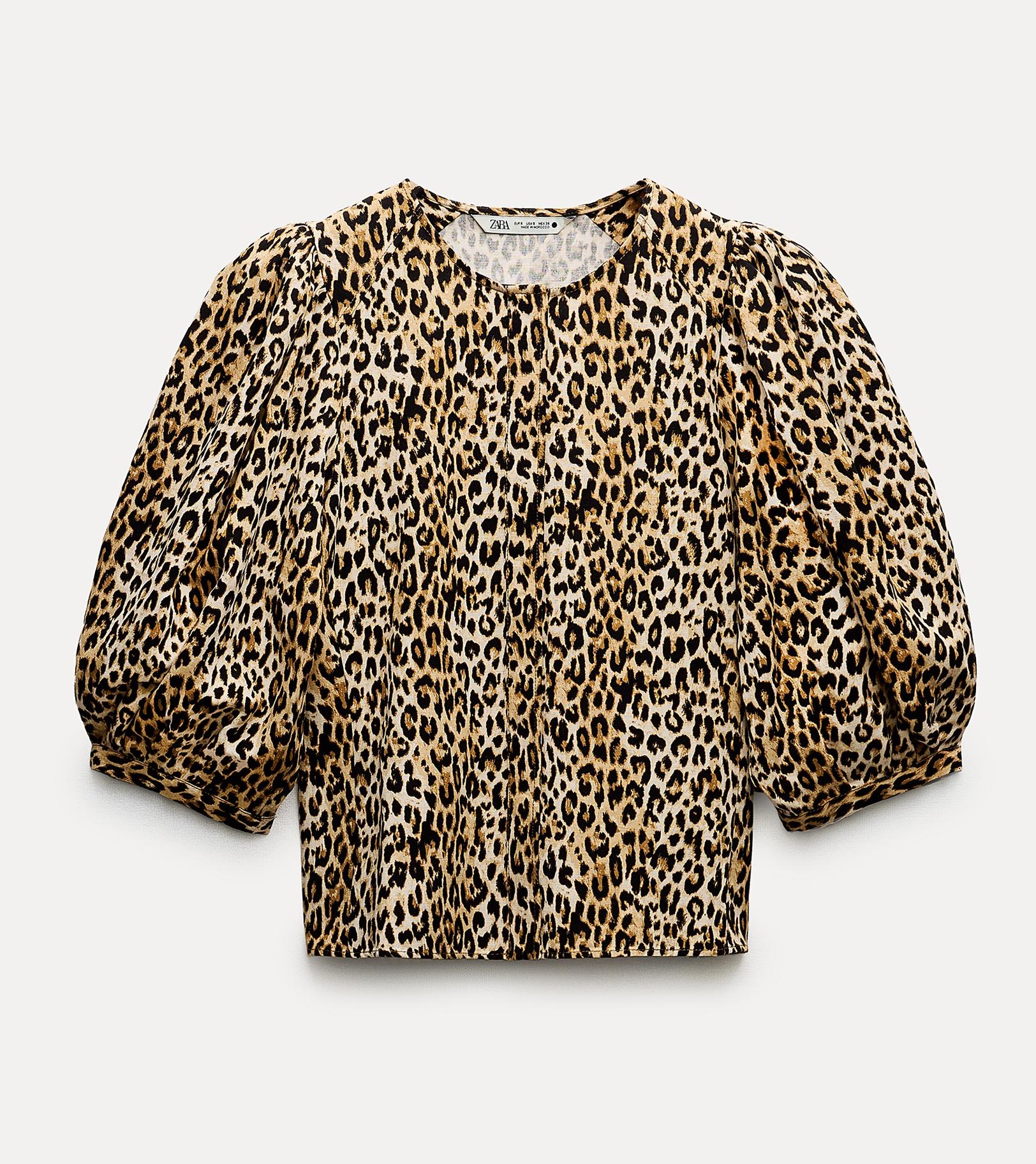 Блуза Zara Zw Collection Animal Print, коричневый платье zara satin leopard animal print коричневый мультиколор