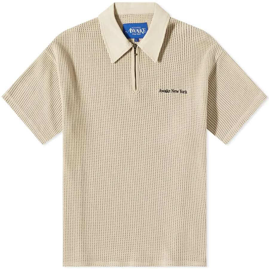 

Футболка-поло Awake NY Open Knit Polo, кремовый, Бежевый