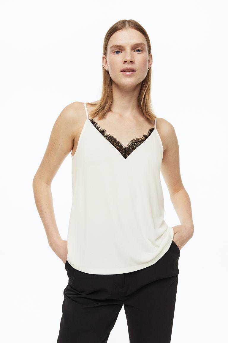 

Футболка с кружевом H&M, сливочный, Бежевый