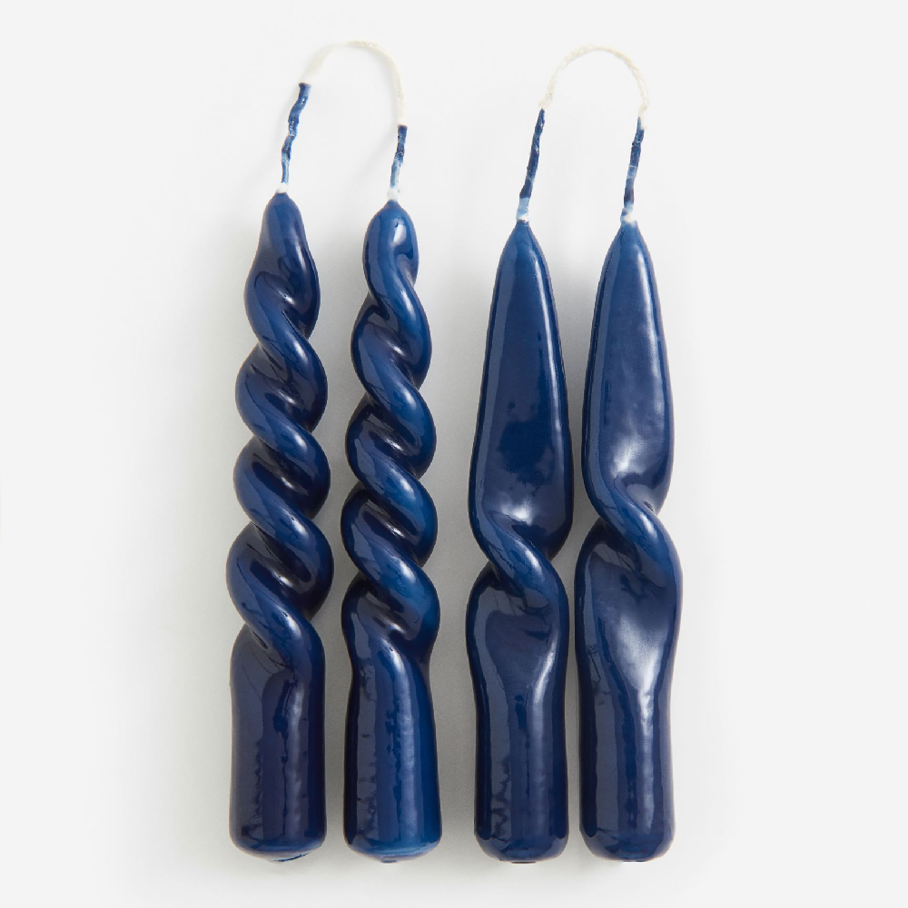 Комплект свечей H&M Home Mini Spiral, 4 предмета, темно-синий