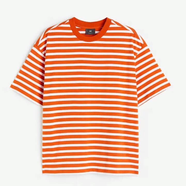

Футболка в полоску H&M Relaxed Fit Cotton, оранжевый/белый