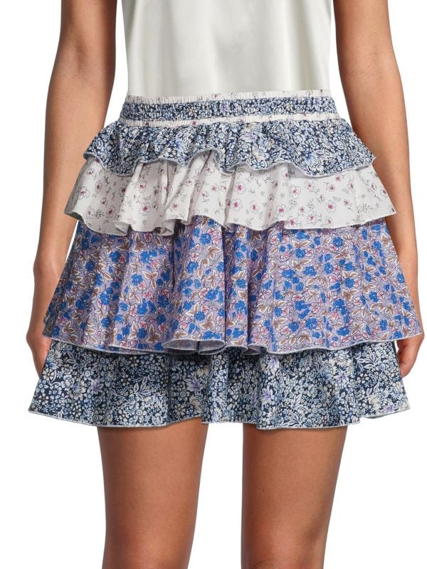 Мини - Юбка Ярусная 70/21 с цветочными рюшами, синий мини юбка с цветочными рюшами allison new york цвет pink floral