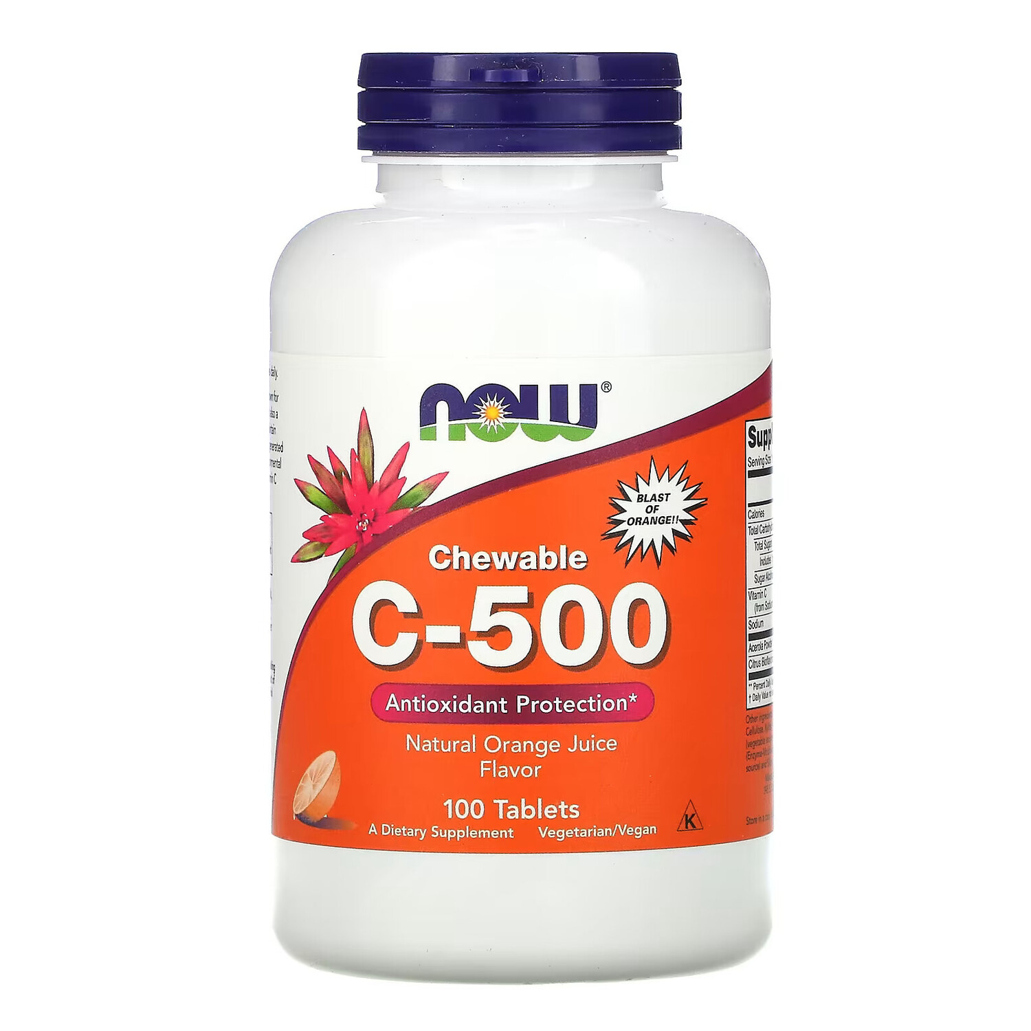 

Жевательный витамин C-500 NOW Foods со вкусом апельсинового сока, 100 таблеток