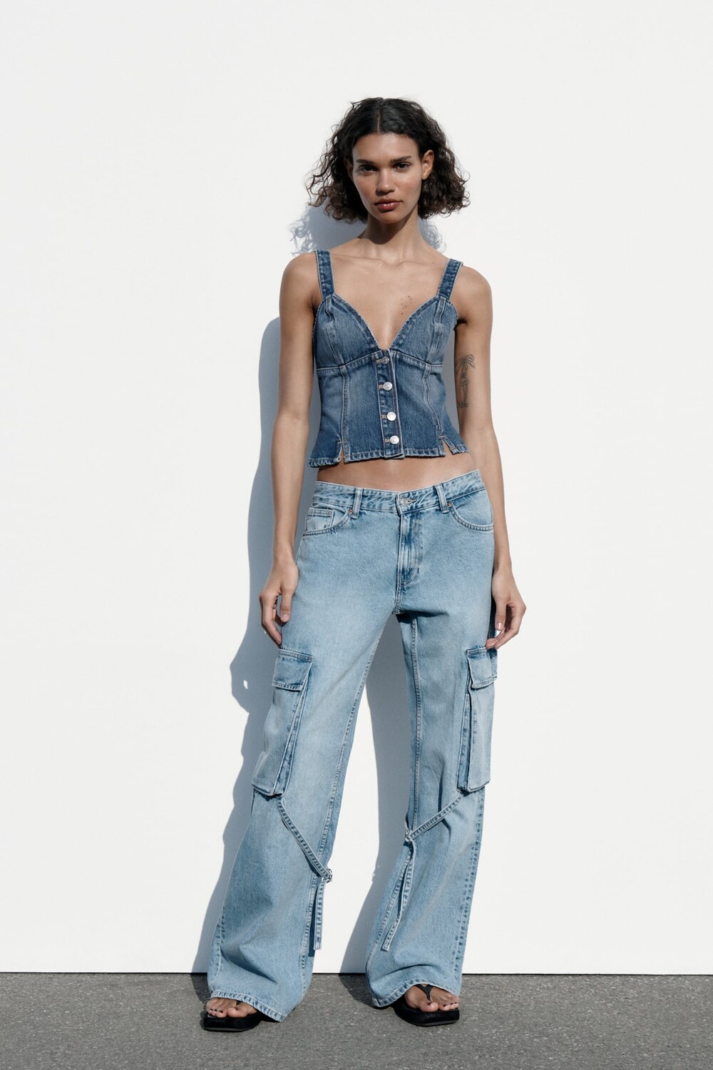 

Топ из денима trf ZARA, темно-синий