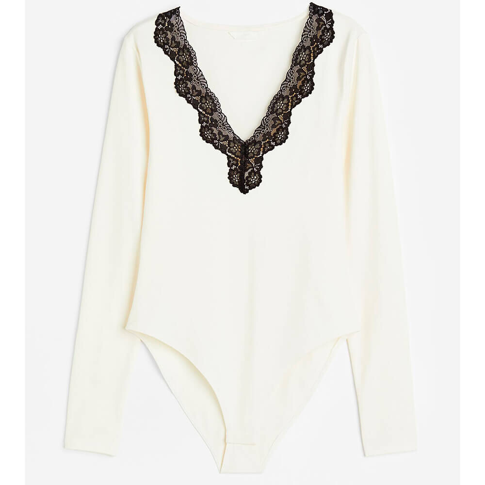 

Боди H&M Lace-trimmed, белый/черный