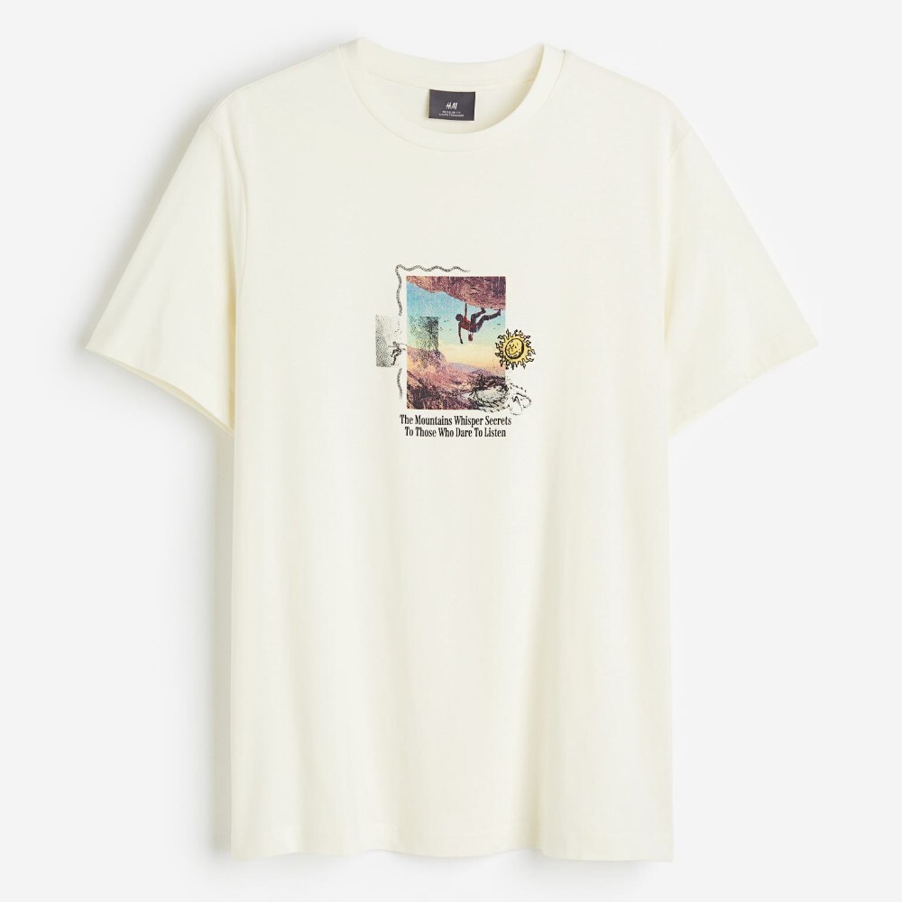 

Футболка H&M Regular Fit Printed The Mountains Whisper, кремовый, Бежевый