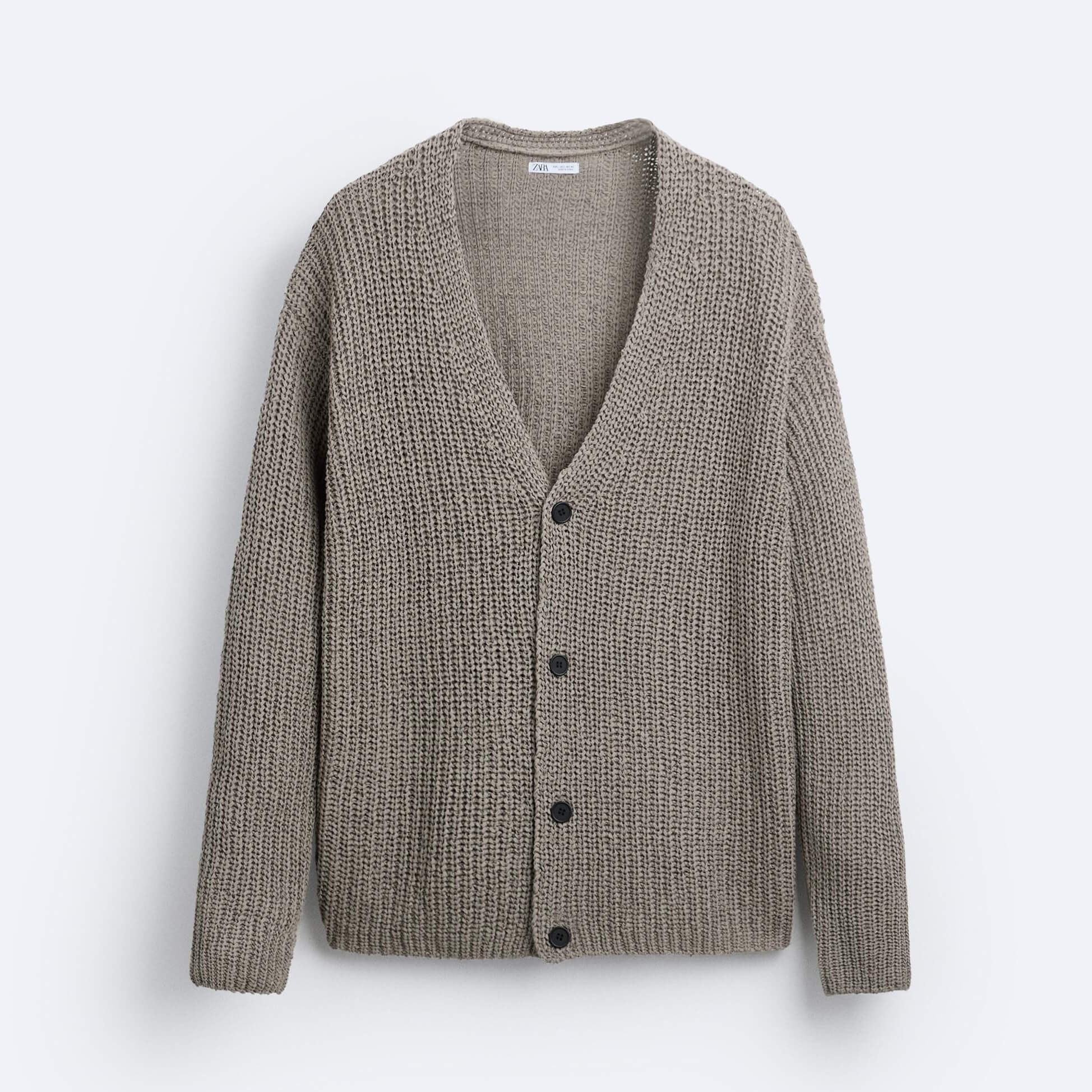 Кардиган Zara Textured Open Knit, серо-бежевый кардиган zara open knit светло бежевый