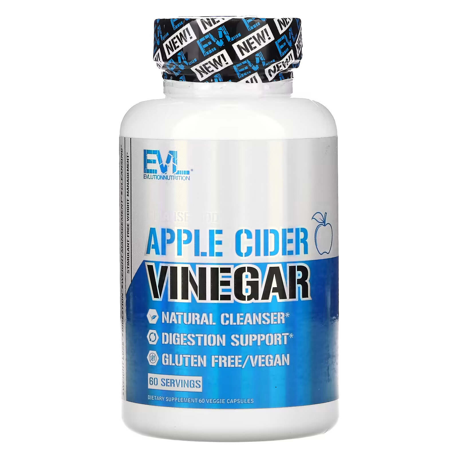 EVLution Nutrition, яблочный уксус, 60 вегетарианских капсул enzymedica яблочный уксус 60 капсул