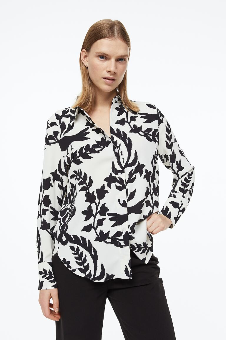 

Рубашка с заостренным воротником H&M, белый/узор