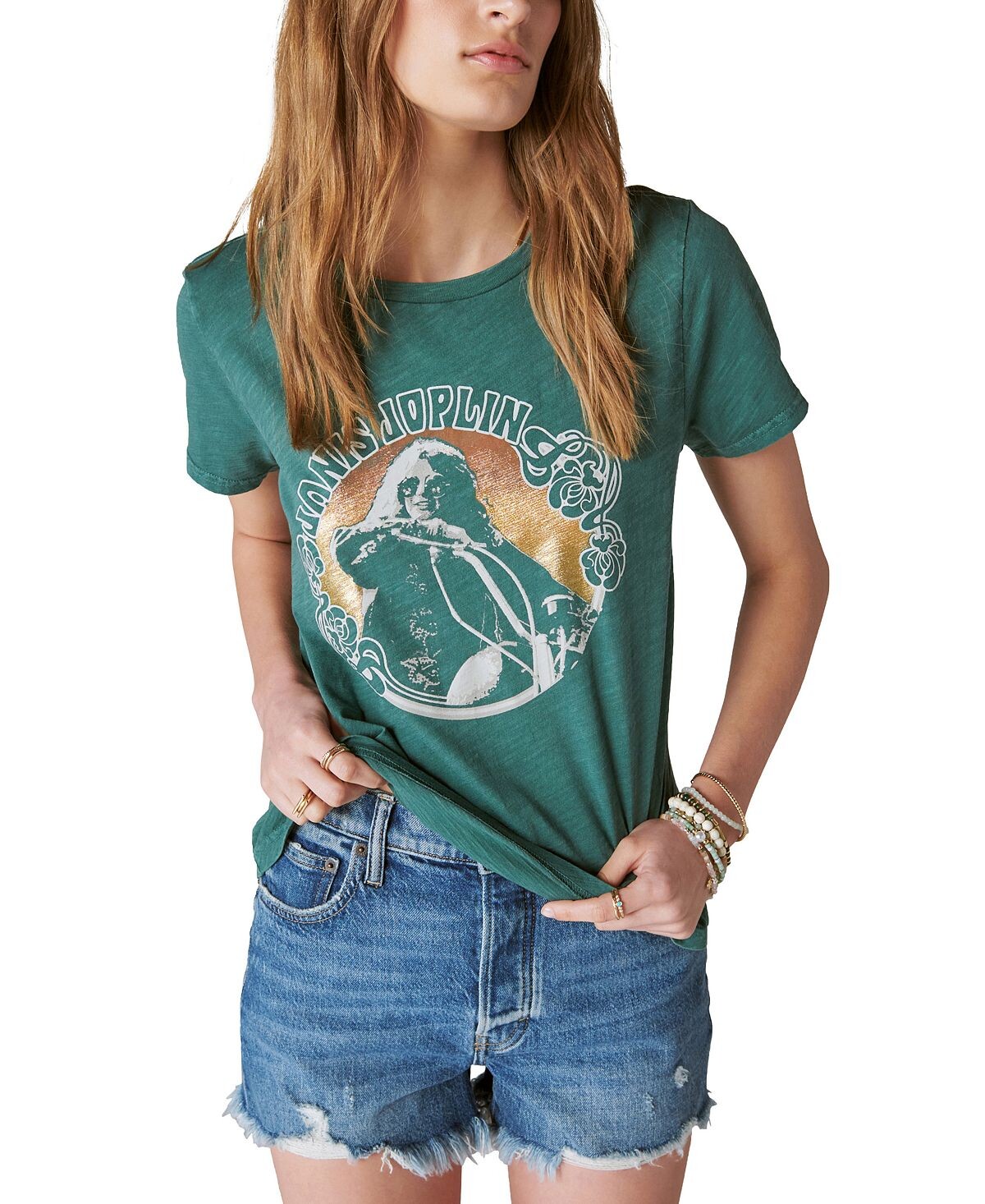 

Женская хлопковая футболка Janis Moto с графическим рисунком Lucky Brand