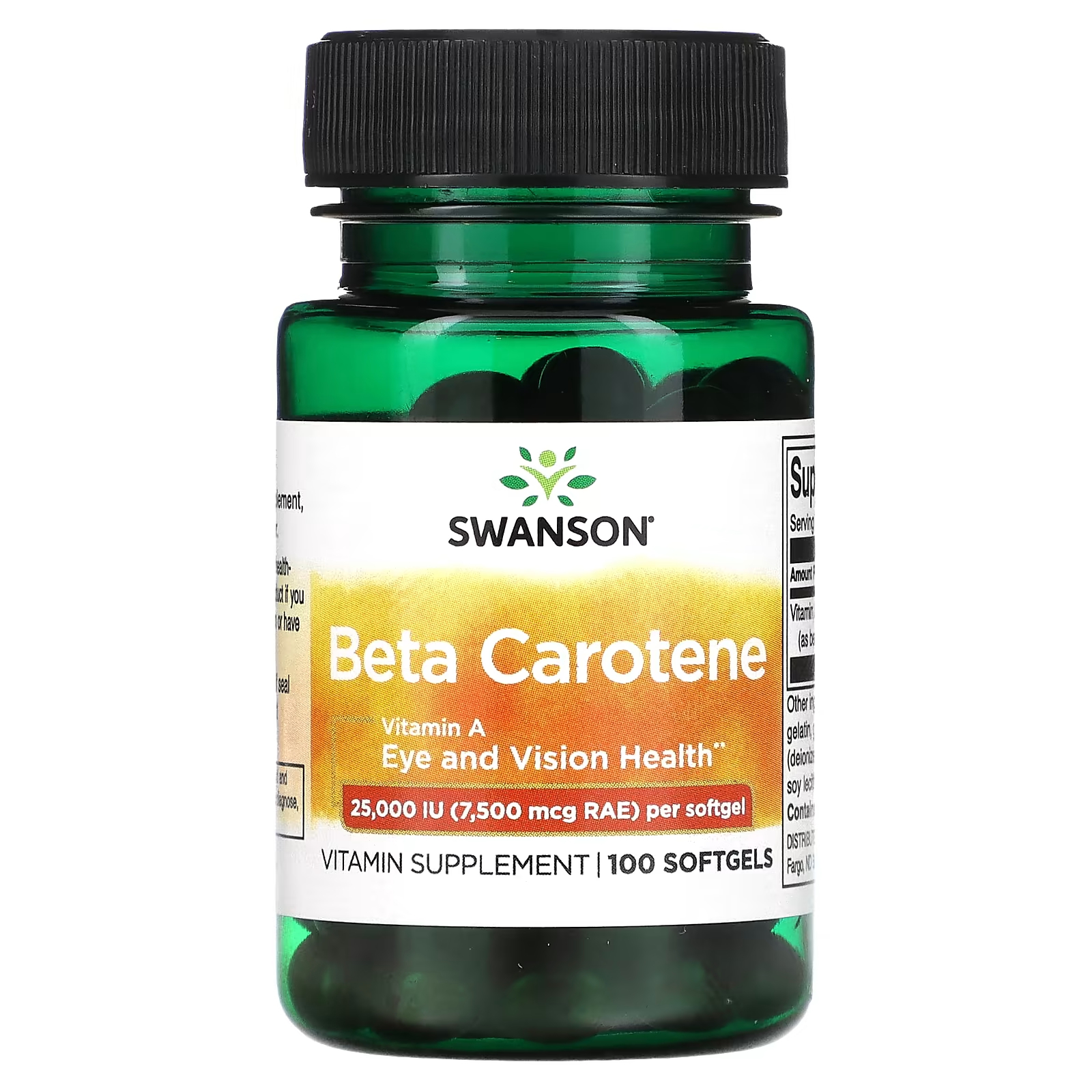 Пищевая добавка Swanson Бета-каротин 25000 МЕ 7500 мкг RAE, 100 мягких таблеток