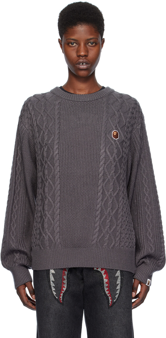 

Серый однотонный свитер с головой обезьяны Bape, цвет Gray