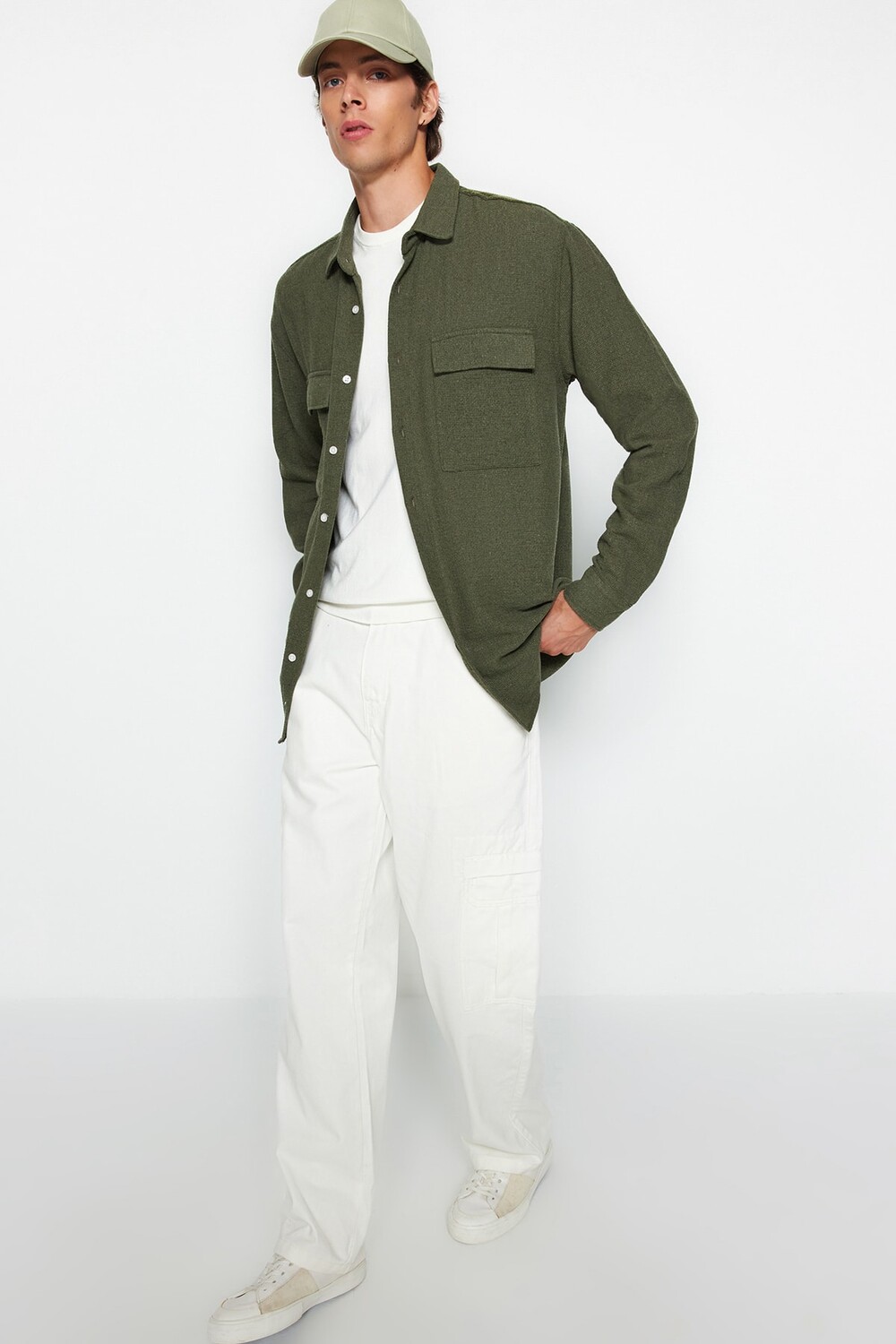 

Рубашка - Хаки - Oversize Trendyol, хаки