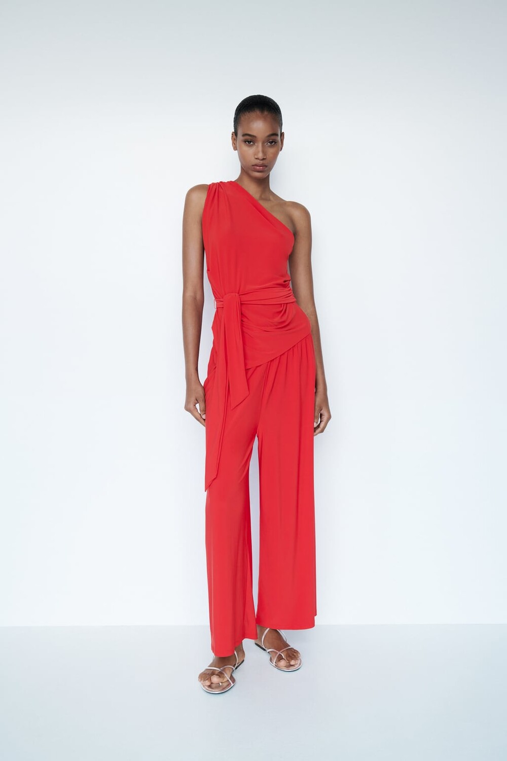 

Асимметричный топ с завязками ZARA, красный