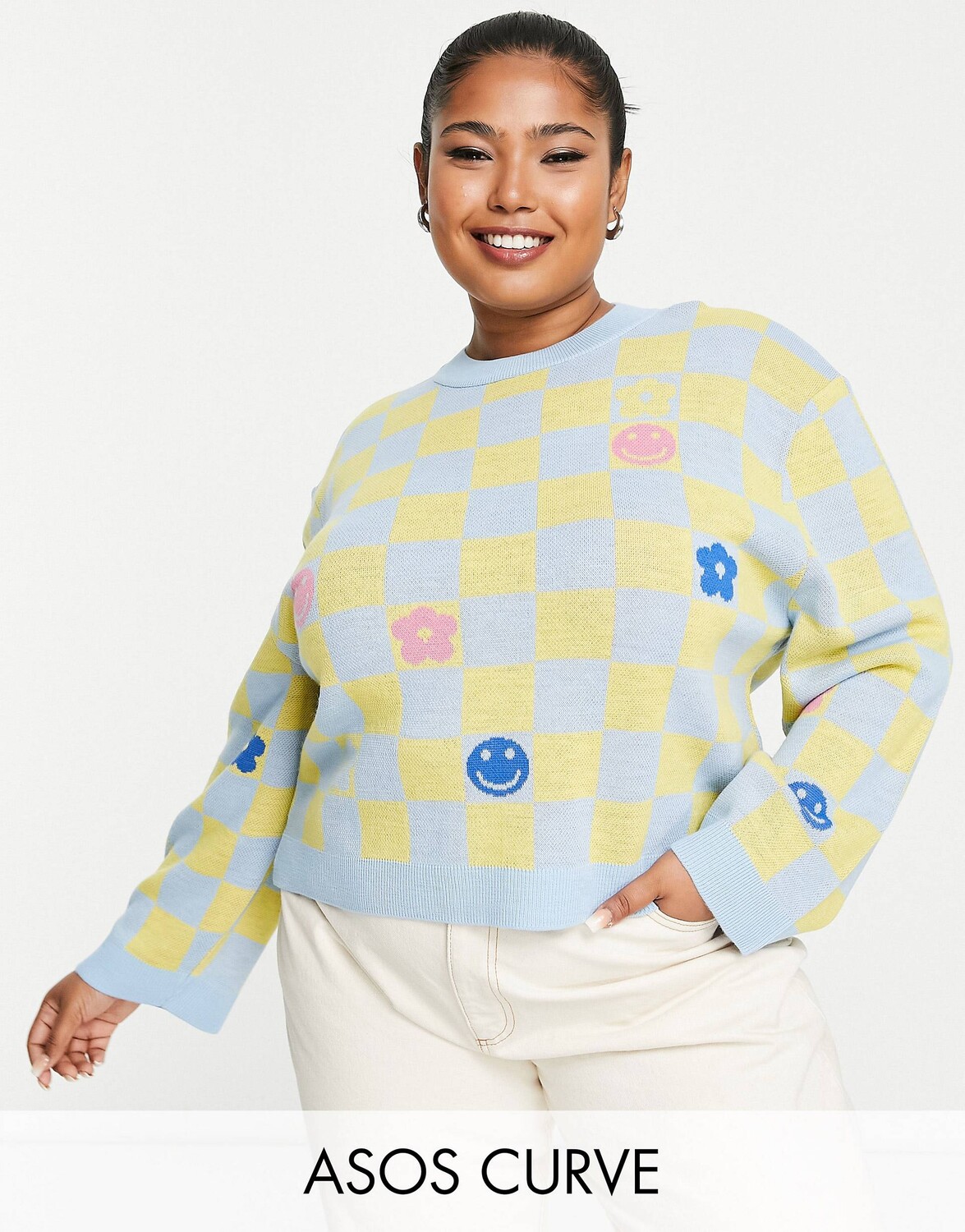 

Джемпер с круглым вырезом в шахматную клетку ASOS DESIGN Curve