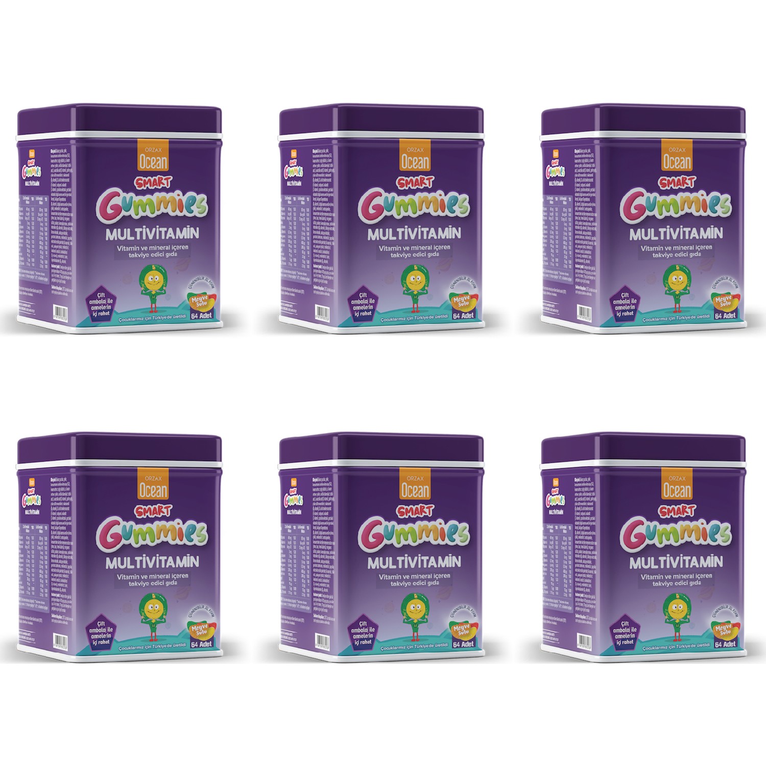 цена Мультивитамины Orzax Ocean Smart Gummies, 6 упаковок по 64 таблетки