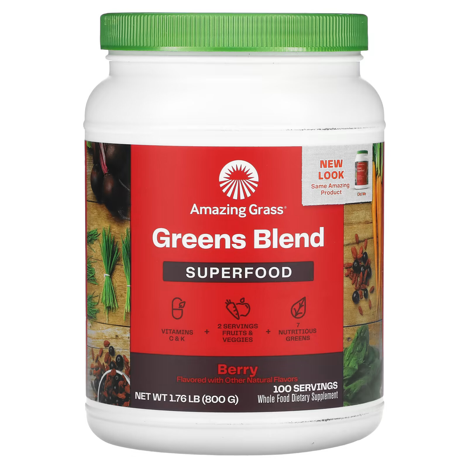 Порошковая смесь Amazing Grass Green Superfood со вкусом ягоды, 800 г amazing grass green superfood ягоды 240 г 8 5 унции