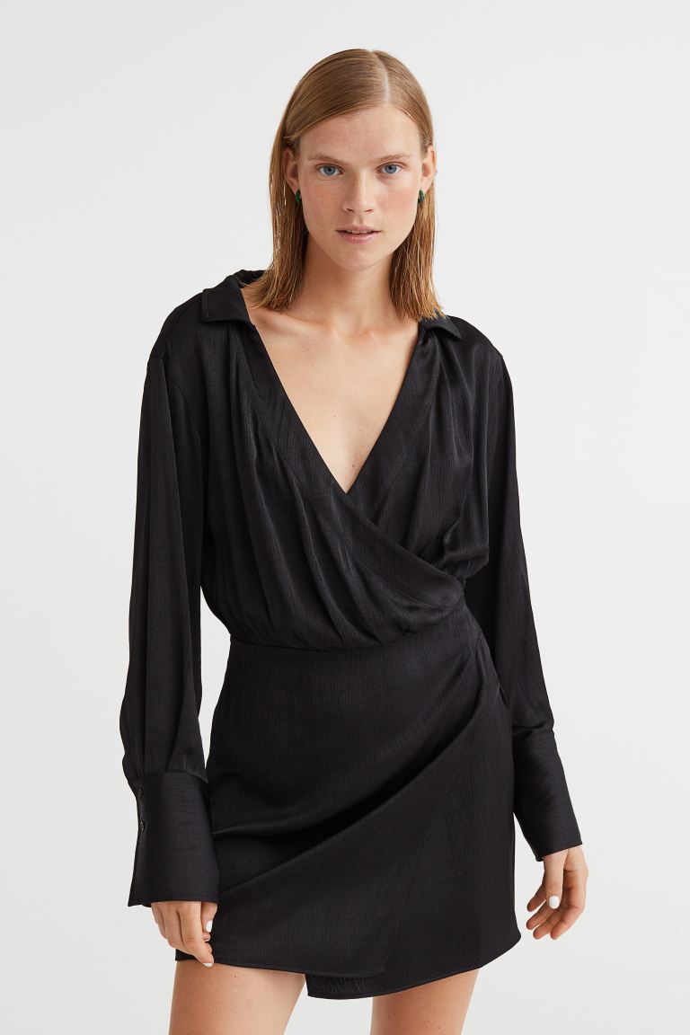 Короткое платье с запахом H&M, черный платье с запахом короткое xs черный