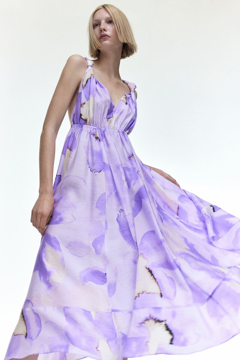 Платье миди из смесового лиоцелла H&M, светло-фиолетовый/цветочный платье кафтан из лиоцелла h