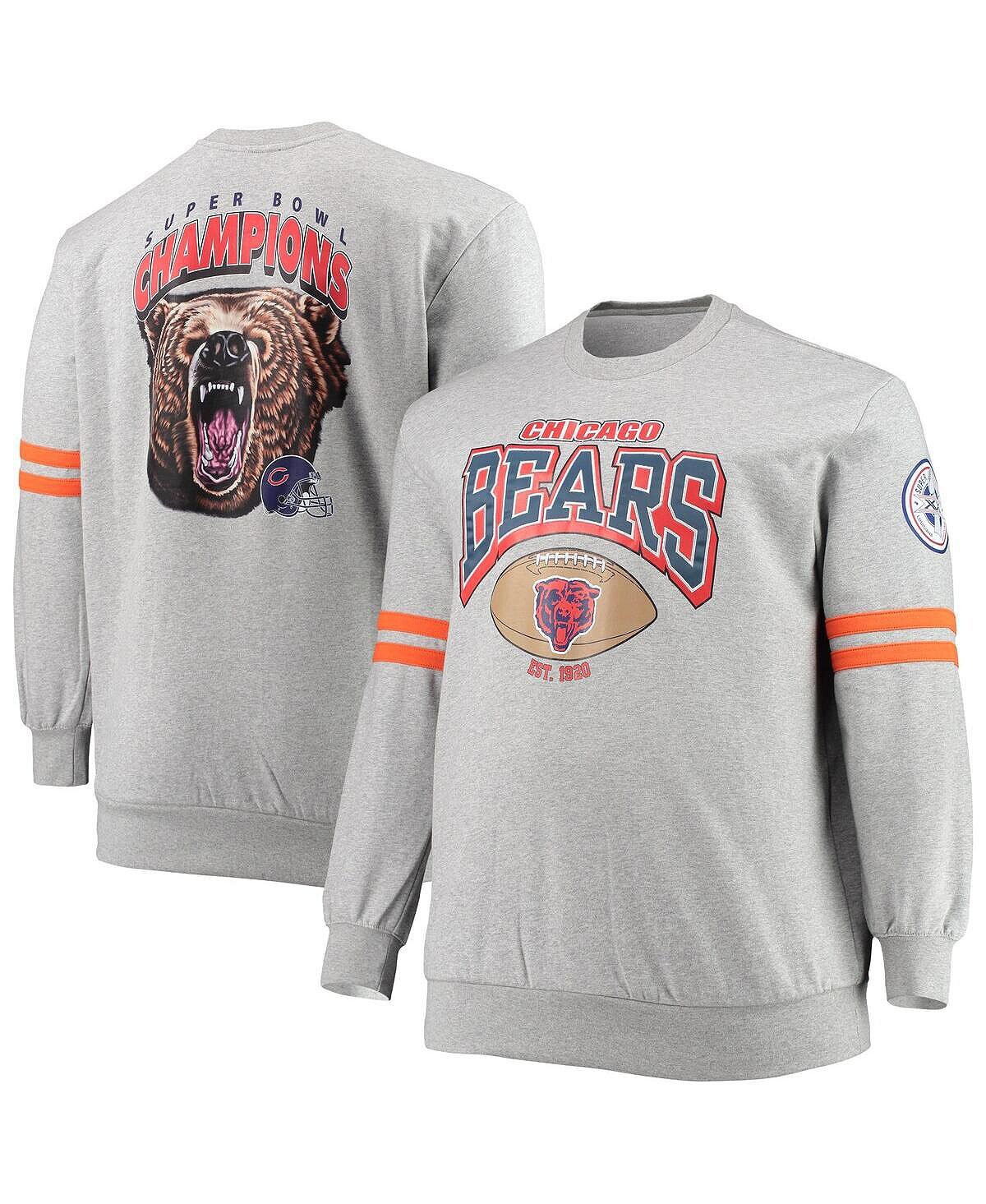

Мужская толстовка с пуловером с принтом chicago bears big and tall с меланжевым серым оттенком Mitchell & Ness, мульти