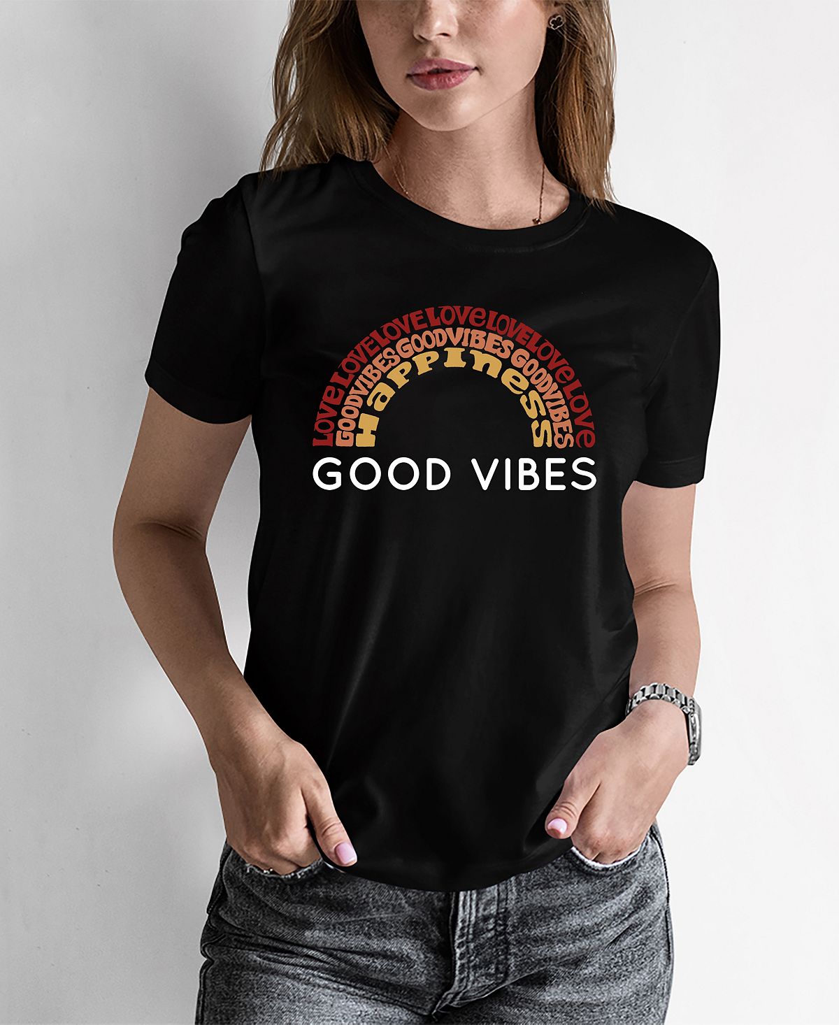 Женская футболка word art good vibes LA Pop Art, черный гаркунова н радуга на белых облаках