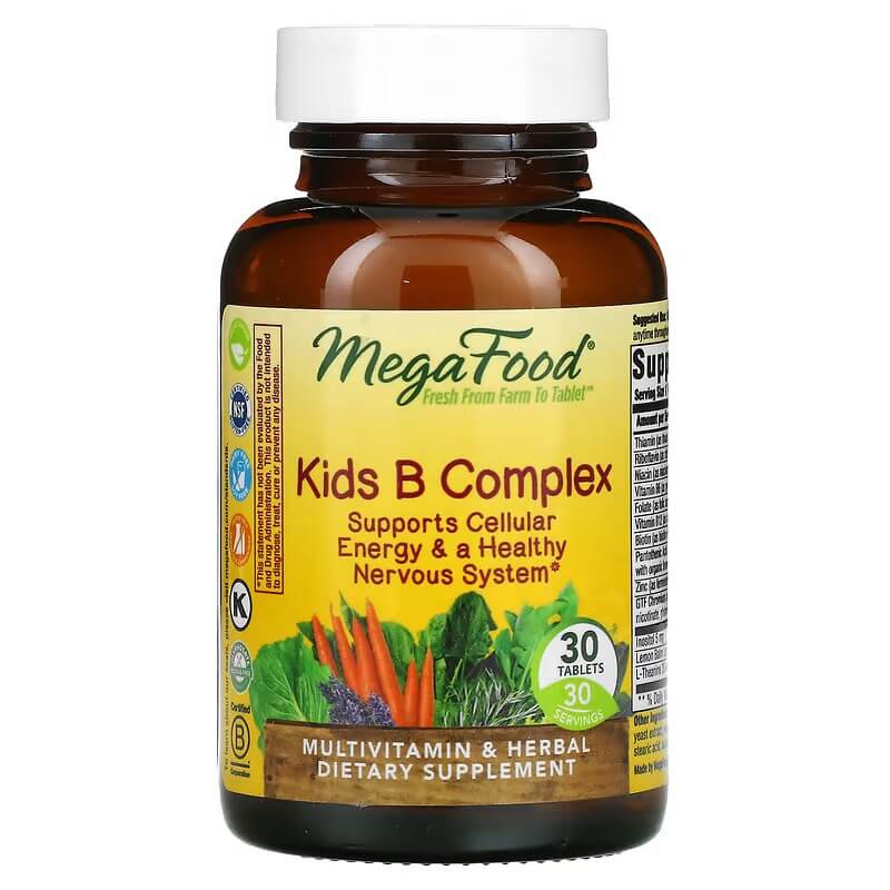 Комплекс витаминов группы B для детей MegaFood, 30 таблеток сбалансированный комплекс витаминов группы в megafood 90 таблеток