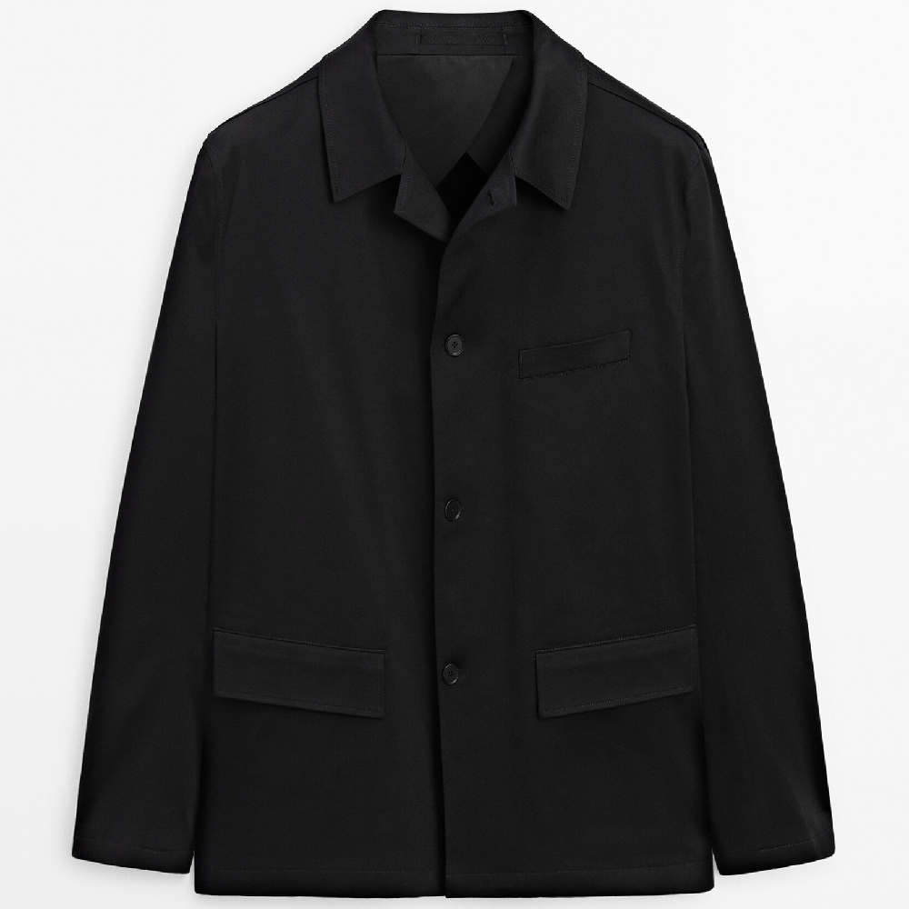 Куртка-рубашка Massimo Dutti Cotton Blend, черный рубашка massimo dutti wool removable lining чёрный