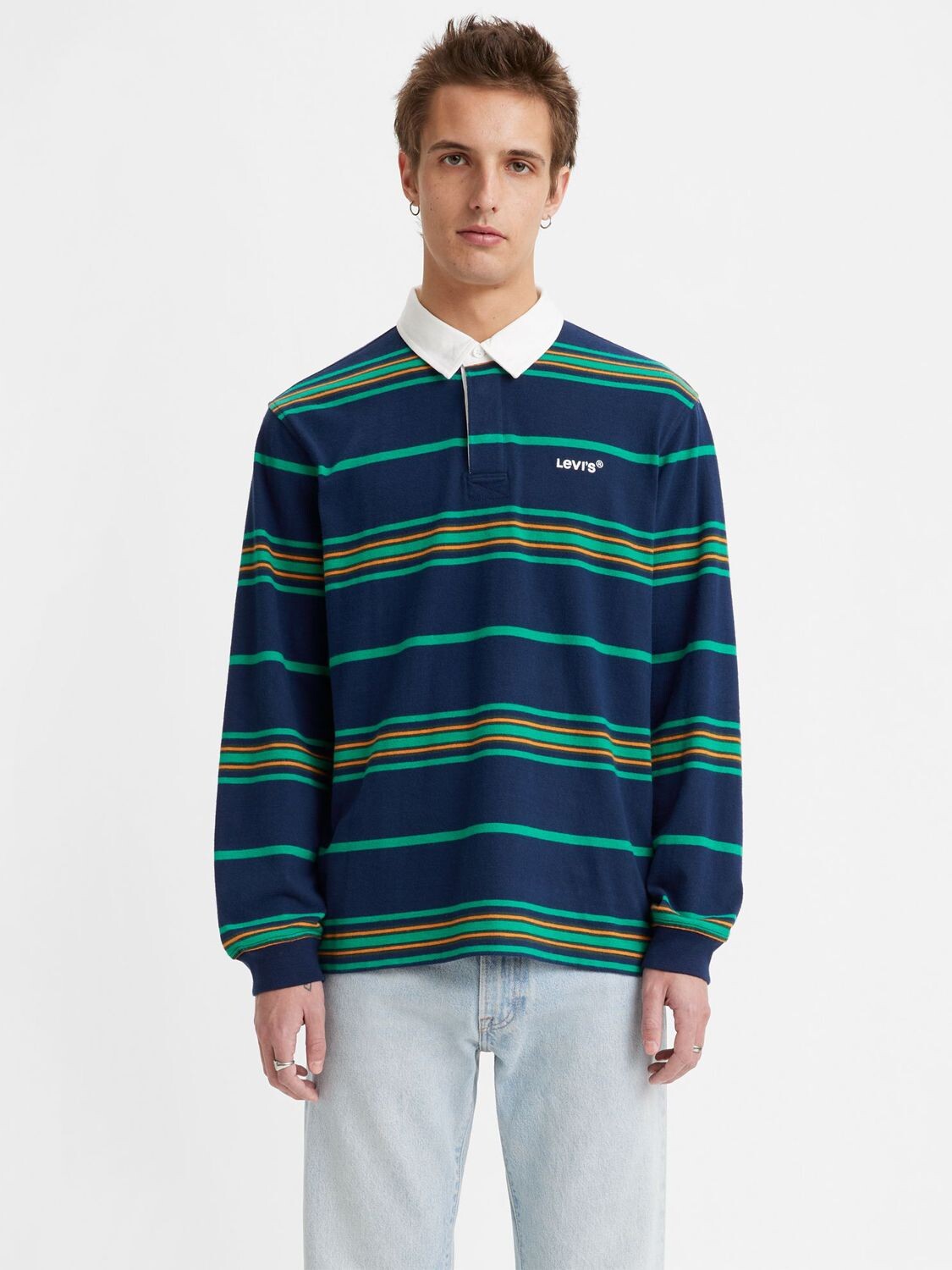 

Футболка для регби Levi's Regular Fit Union Stripe, темно-синяя полоска, Синий