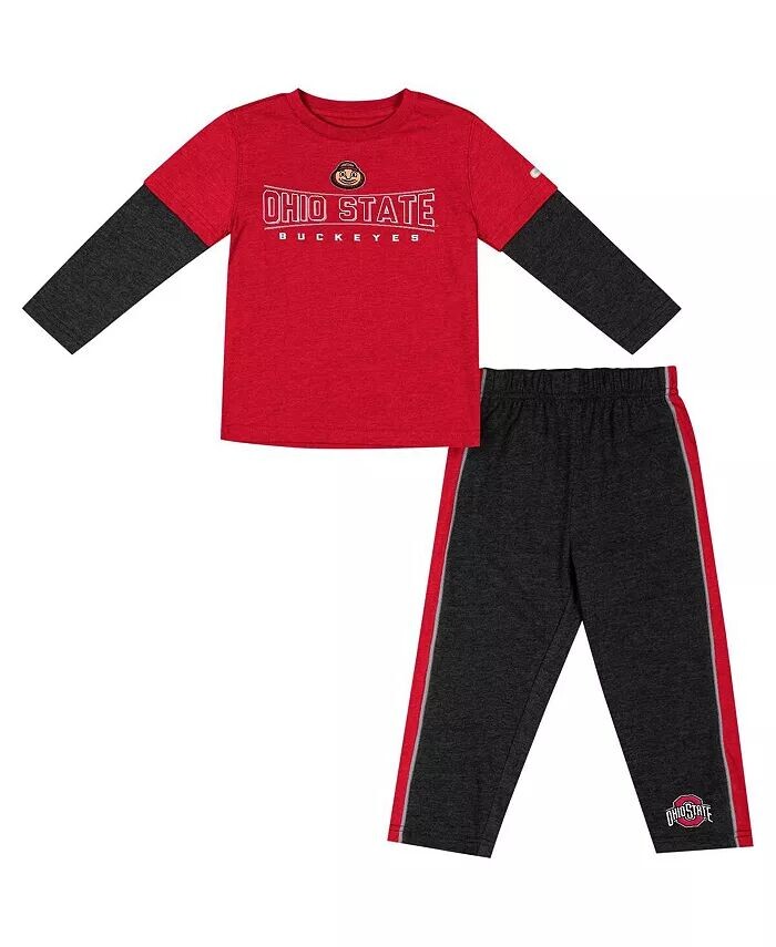 

Комплект из футболки и брюк с длинными рукавами штата Огайо Buckeyes Scarlet, Black для мальчиков для малышей Colosseum, красный