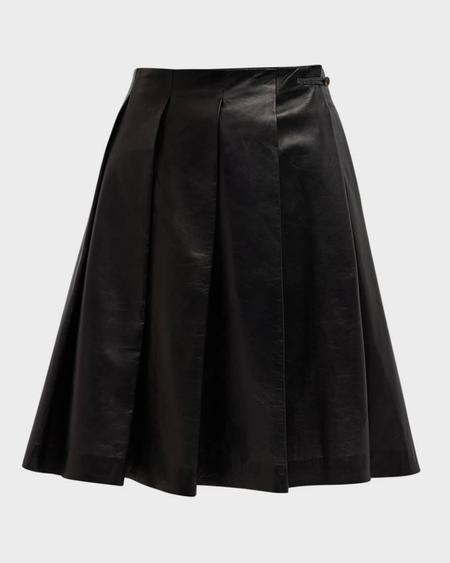

Плиссированная юбка из глянцевой кожи напа Monili-Trim Brunello Cucinelli