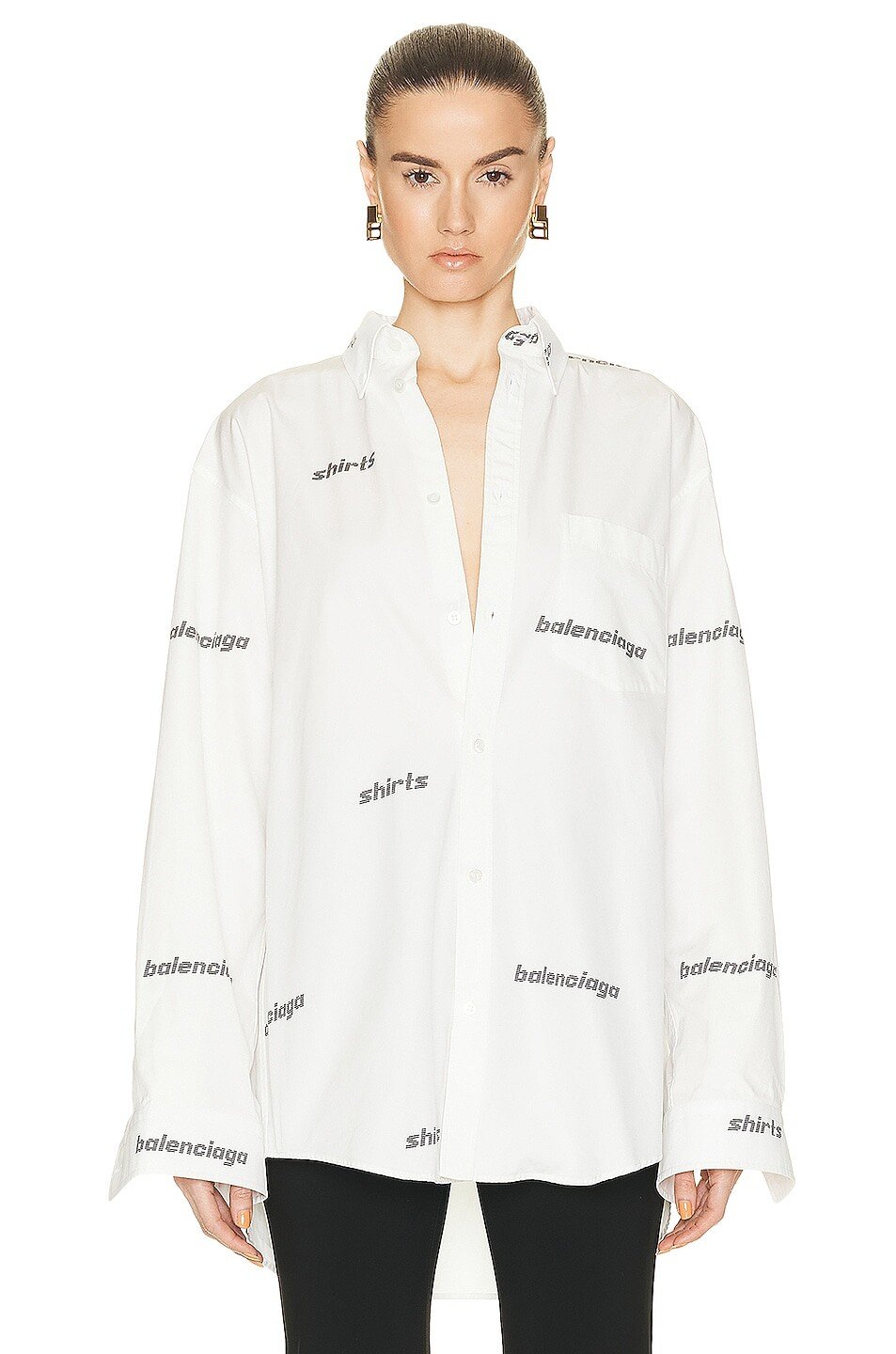 

Топ Balenciaga Large Fit Allover Poplin, цвет White & Black