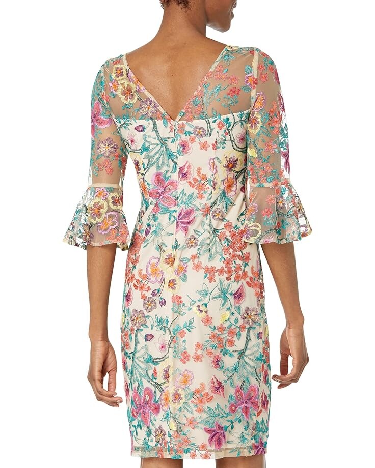 

Платье Adrianna Papell Floral Embroidered Sheath Dress with Bell Sleeves, цвет Bright Rose Multi