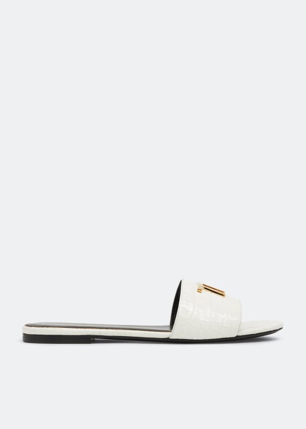 

Шлепанцы TOM FORD Croc-embossed leather slides, белый