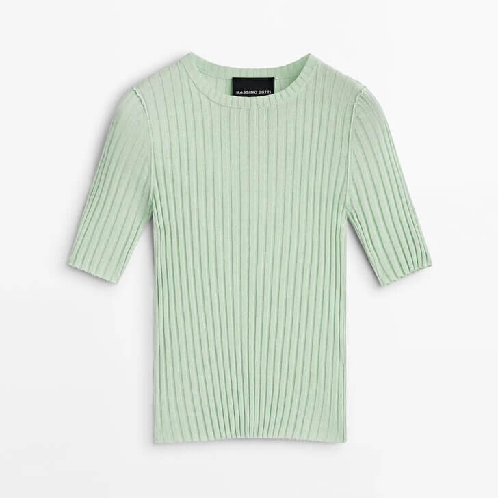 

Свитер Massimo Dutti Ribbed Knit, зеленый